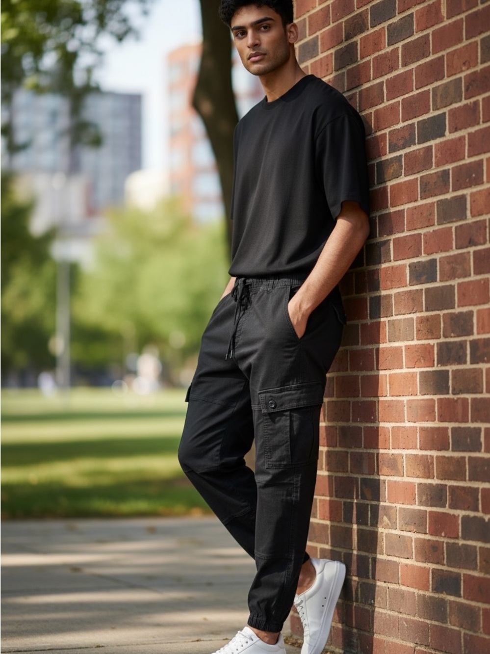 Cotton On Men's Black Cargo Pants - Drawstring Jogger Style